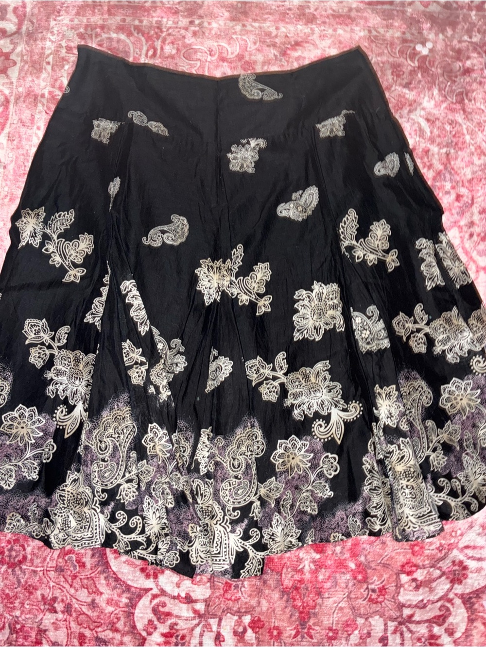 Black Floral Embroidered with a hint of purple midi Skirt
